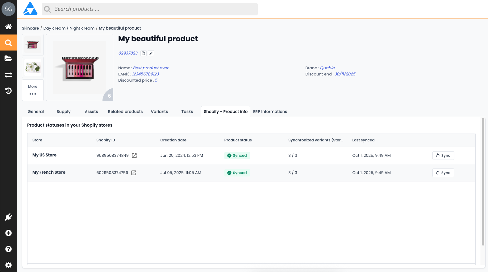 Shopify Product Information with Quable